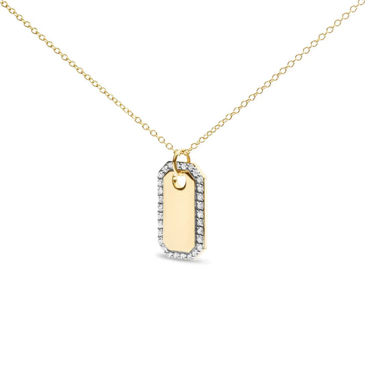 14K Yellow Gold 1/4 Cttw Diamond Halo Octagonal Dog Tag Pendant 18" Necklace (I-J Color, I2-I3 Clarity)