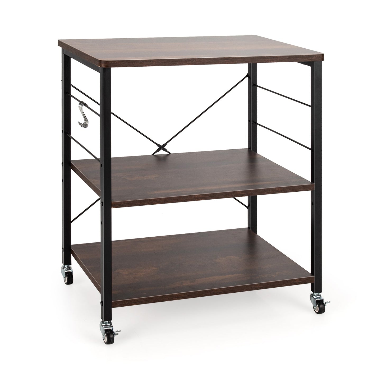 3-Tier Kitchen Baker's Rack Microwave Oven Storage Cart with Hooks