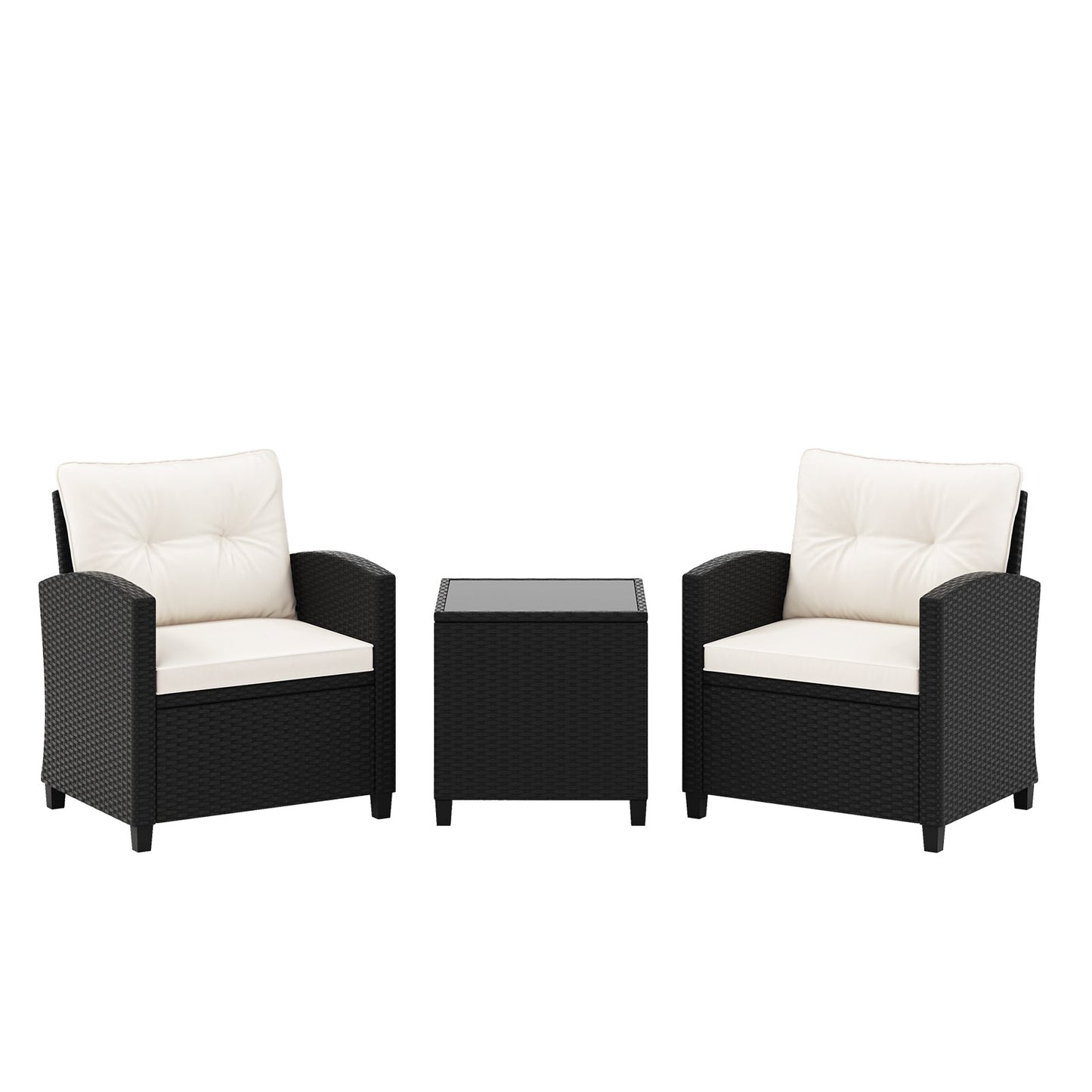 3 Pieces Patio Furniture Set with Tempered Glass Coffee Table