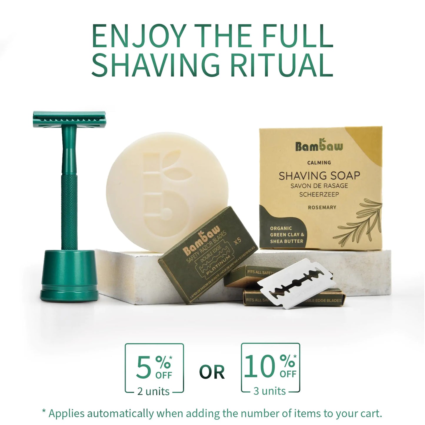 Bambaw Men Safety Razor with 5 Double Edge Safety Razor Blades, Single Blade Razor for Men & Women, Plastic Free Metal Razor – Sea Green 1 Count (Pack of 1) Sea Green Razor