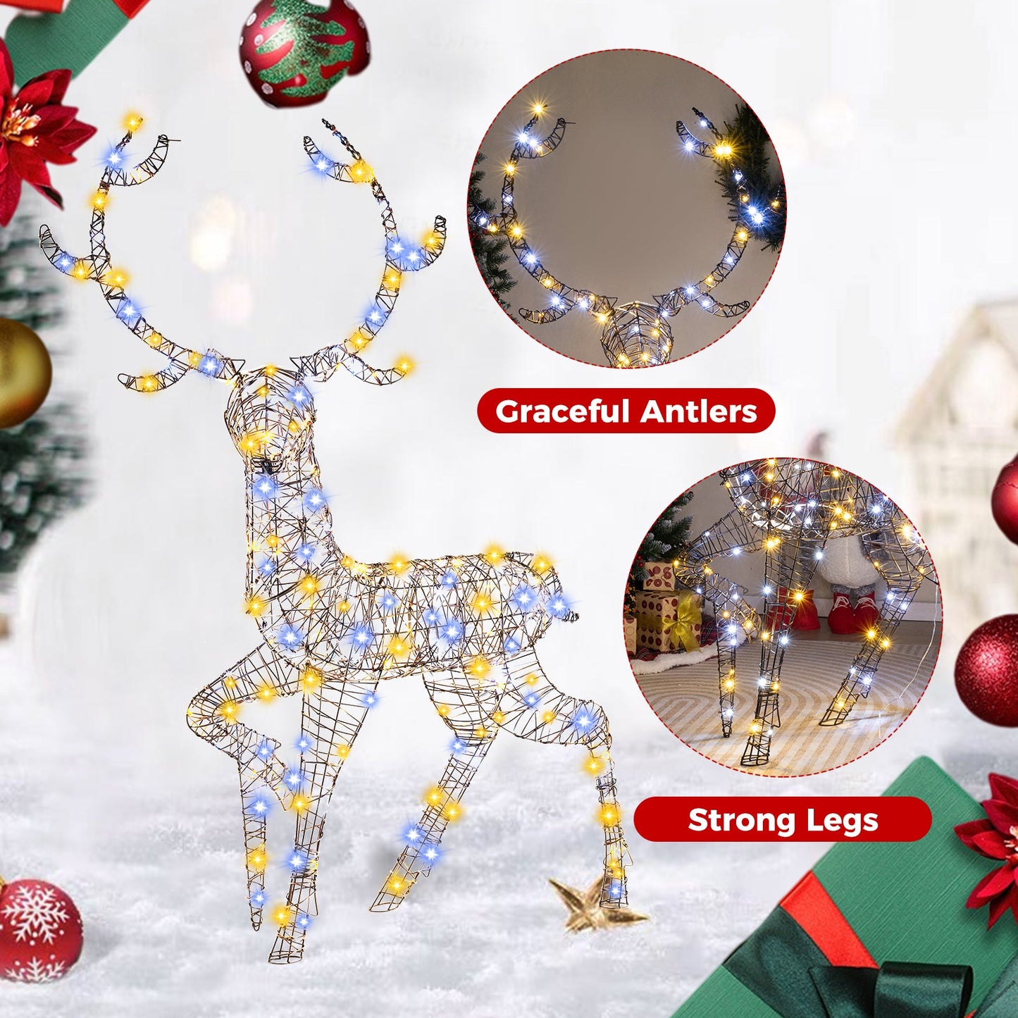 4.6 Feet Pre-Lit Christmas Reindeer with 170 Cold and Warm LED Lights