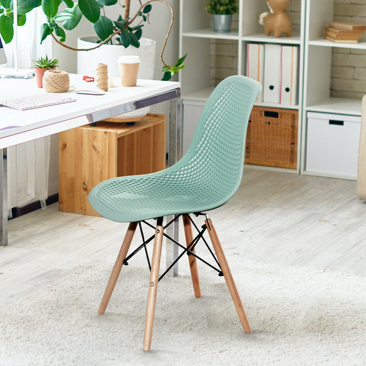 2 Pcs Modern Plastic Hollow Chair Set with Wood Leg