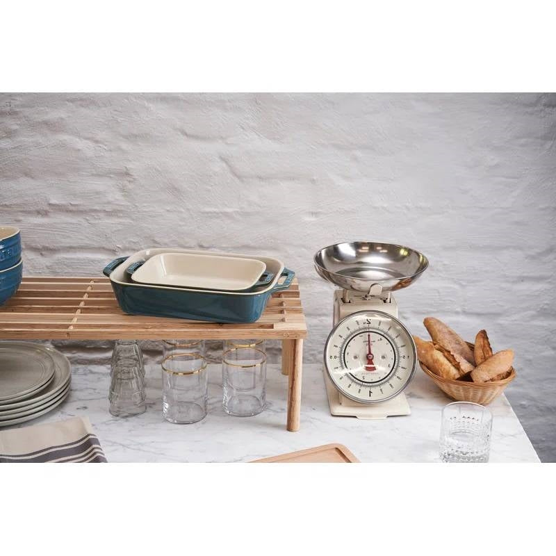 Set of 2 - Ceramic Stoneware Baking Dish Set in Blue Green Turquoise Ivory
