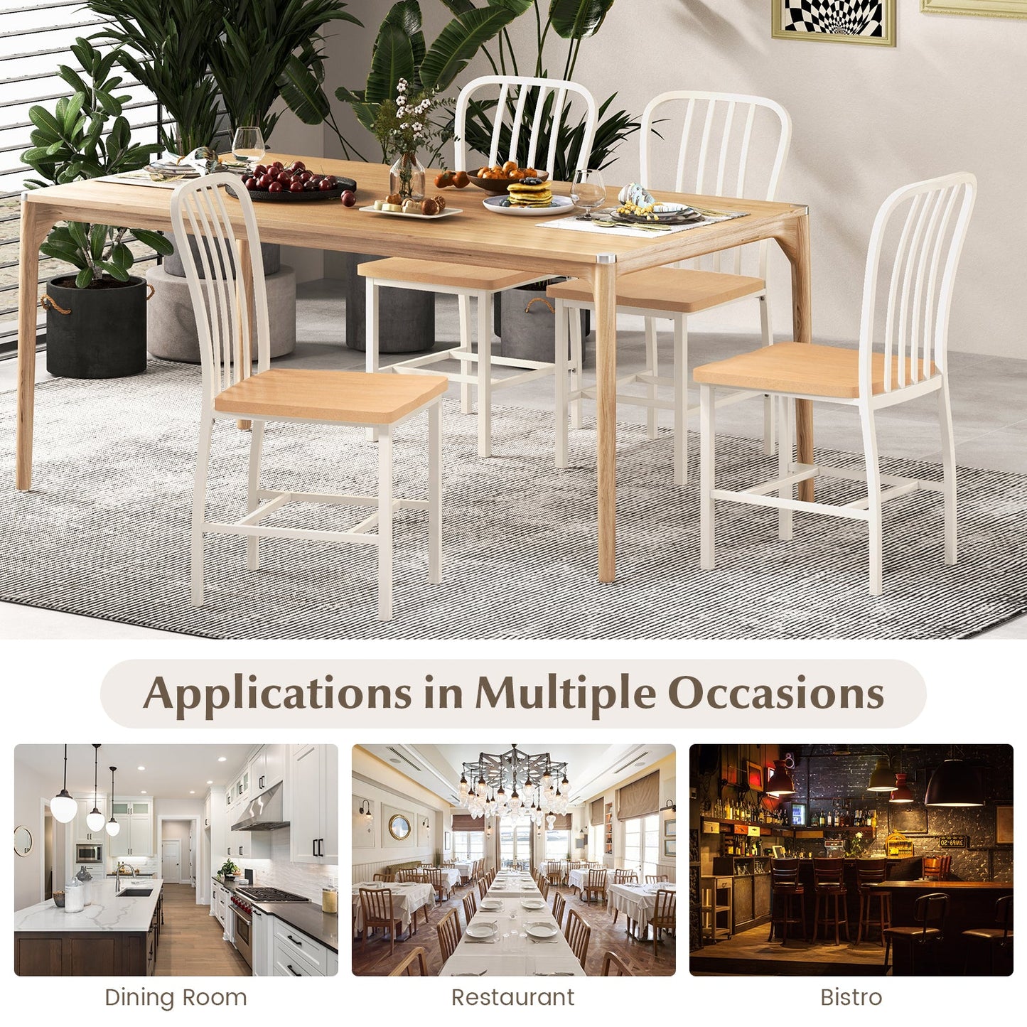 Armless Spindle Back Dining Chair Set of 2 with Ergonomic Seat