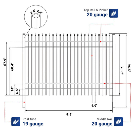10x7 ft Steel Fence with 4 Rails, 30 Panels