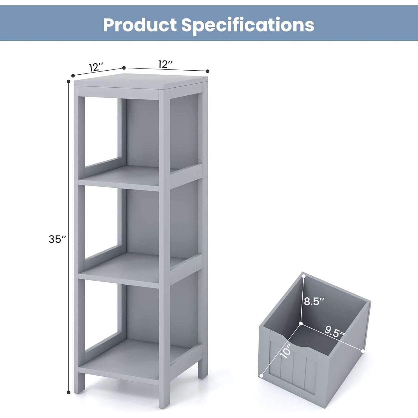 Modern Farmhouse 2-Drawer Bathroom Floor Cabinet with Shelf in Grey Wood Finish