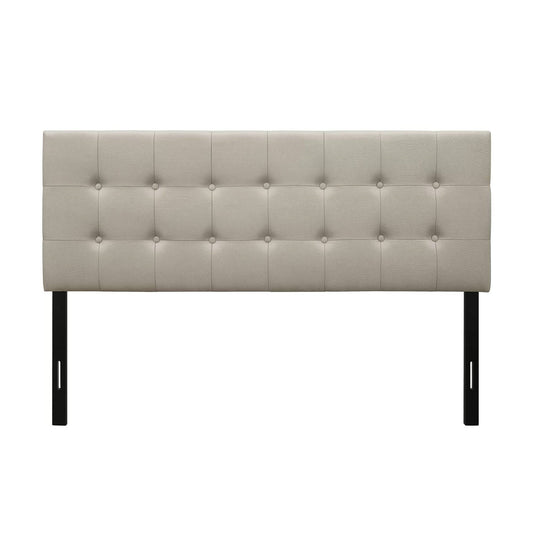 King Button-Tufted Headboard in Light Grey Beige Taupe Upholstered Fabric