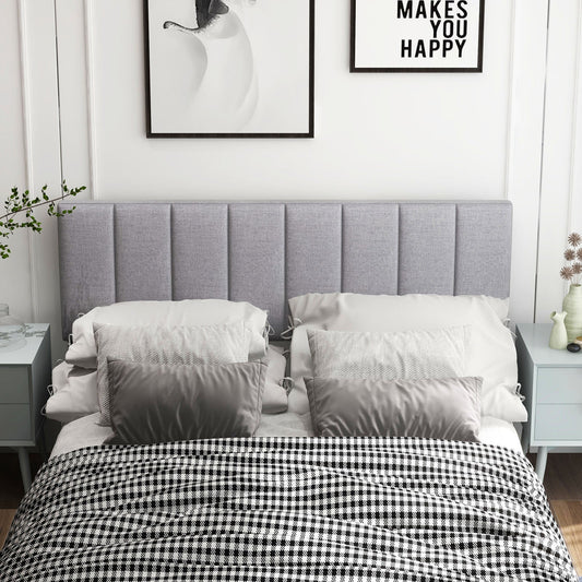 Linen Upholstered Headboard with Solid Wood Legs and Adjustable Width