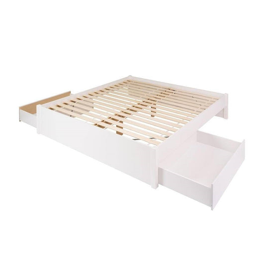 King Size 2 Drawer Storage White Wooden 4 Post Platform Bed Frame