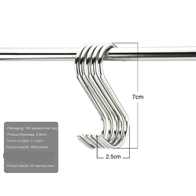 Stainless Steel S Hooks with Sharp Tip Utensil Meat Clothes Hanger Hanging Hooks for Butcher Shop Kitchen Baking Tools