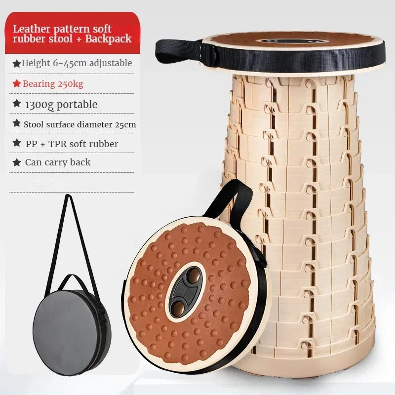 Outdoor Folding Stool with Soft Glue Queue Up Portable Telescoping Travel Camping Fishing Bearing Strength Small Size