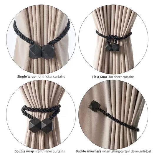 2pcs Rhombus Magnetic Curtain Tiebacks Curtain Holders Strong Magnet Multiple Colors Curtain Rope Ties for Living Bedroom Decor