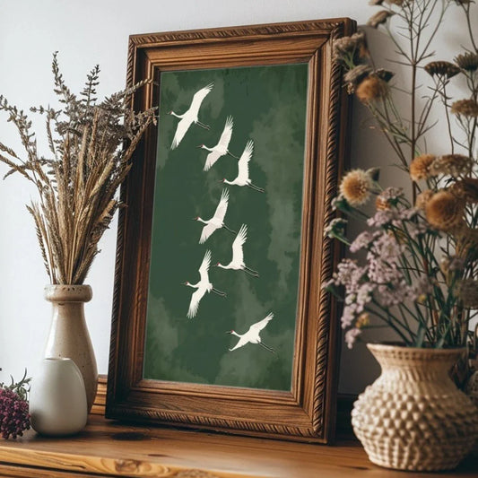 Japanese Flying Cranes White Bird Canvas Prints Poster Vintage Japandi Aesthetics Art Prints Bedroom Wall Art Home Decor Poster