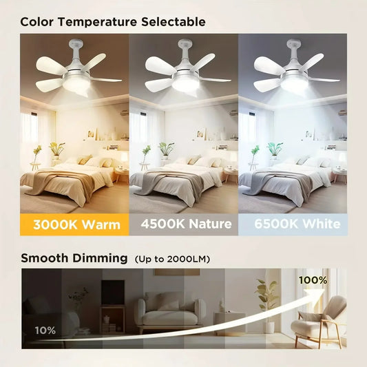LED Ceiling Fan Light with Remote Control 85V-265V Voltage 3 Color Lights Dimmable E27 Base Lamp for Living Room Home Decor