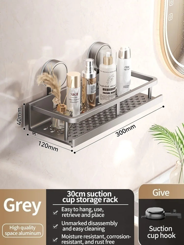 No Drill Suction Cup Suction Bathroom Rack Bathroom Shelf Toilet Space Aluminum Hanging Rack Bathroom Organizer Hang On The Wall
