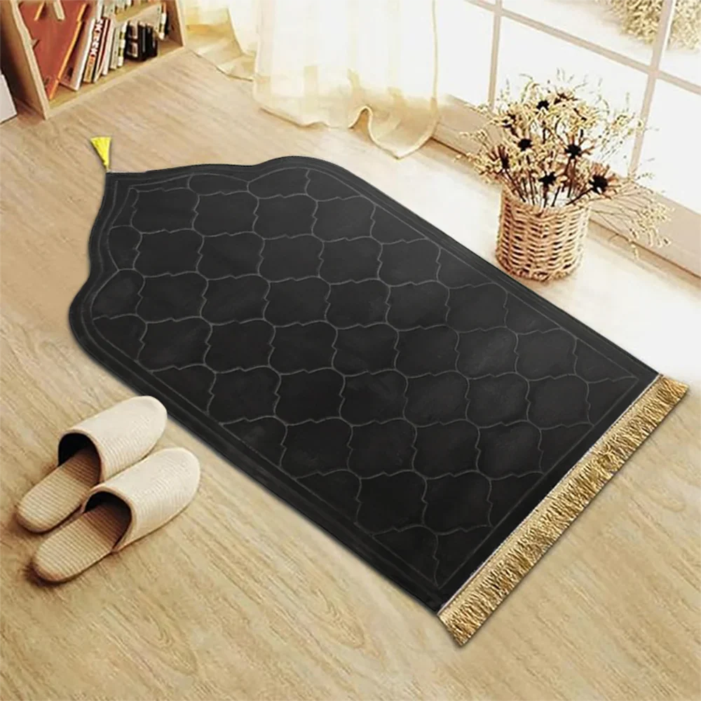 Thick Prayer Rug Prayer Mat with Tassels Islamic Turkish Irregular Anti-Slip Praying Rug Carpet Thick Soft Flannel