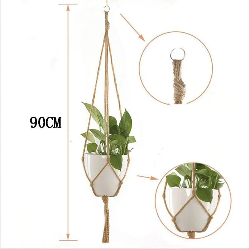 Gardening Green Plant Hanging Basket Cotton Rope Hanger Flower Pot Handmade Macrame Pot Pocket Wall Boho Courtyard Home Decor
