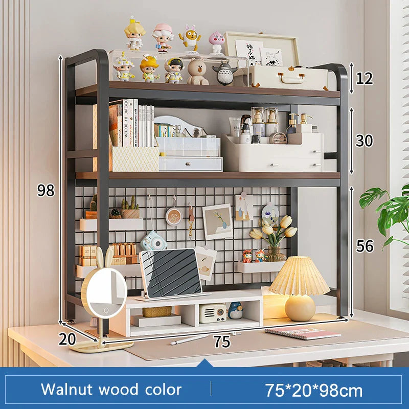 Bookcase Gaming Table Grid Bookshelf Desktop Multi-layer Wrought Iron Shelf Student Computer Desk Table Wooden Shelves Rack