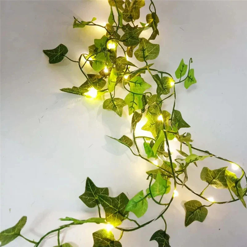 12/10/2m Fake Green Leaf Ivy Vine with LED Lights Home Bedroom Decor Wedding Glowing Artifical Plant Garland Home Decor