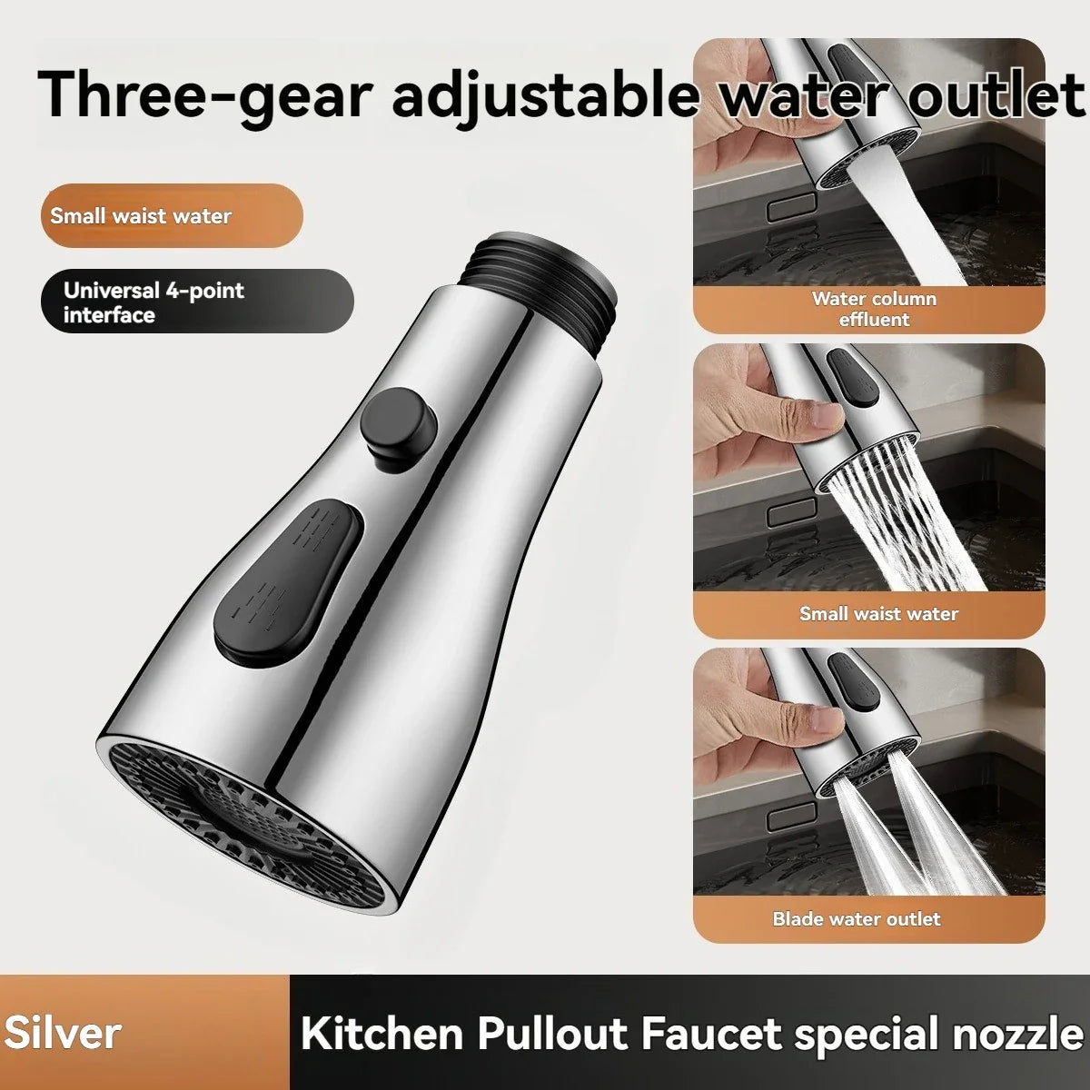 For 1/2" Connection Kitchen Pull Out Faucet Sprayer Nozzle 3 Modes ABS Water Saving Bathroom Basin Sink Shower Spray Head