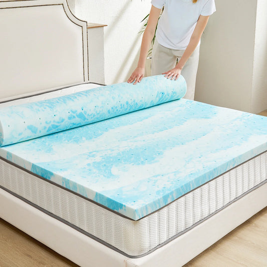 JHK 2-3 Inch Memory Foam Mattress Topper Queen Size Thick Gel Cooling Mattress Soft and Breathable Bed Topper Bedroom Furniture