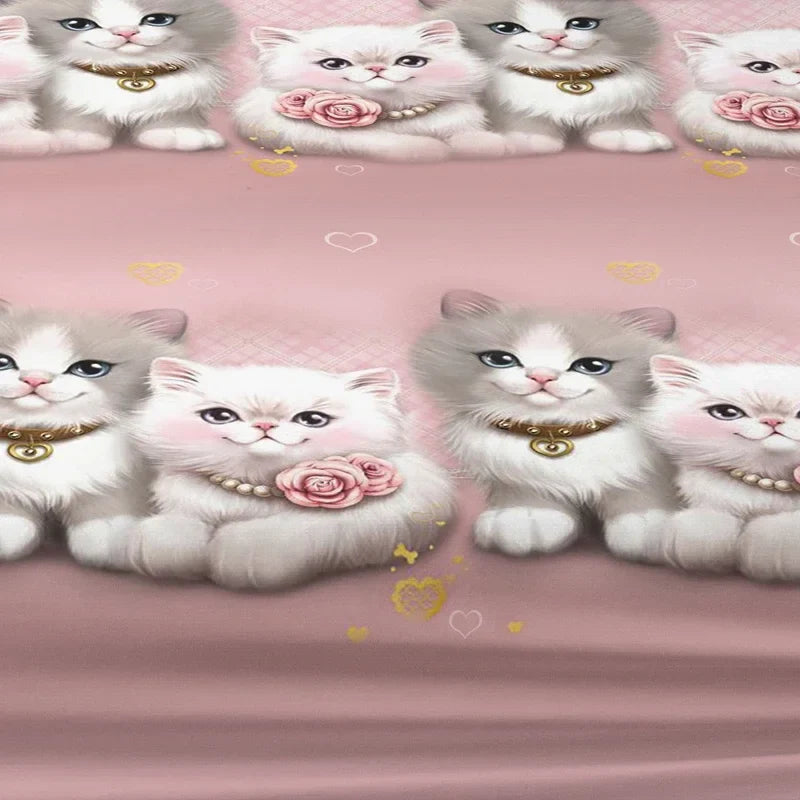 1 Cartoon Cute animal Cat printed matte Fitted Sheet, bedroom printed bed cover, bedding (excluding pillowcases)