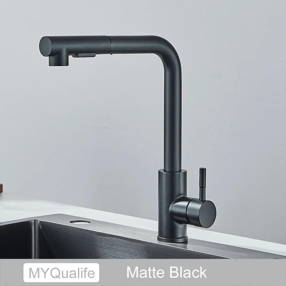 Free Shipping Black Pull Out Kitchen Sink Faucet Two Model Stream Sprayer Nozzle Stainless Steel Hot Cold Wate Mixer Tap Deck