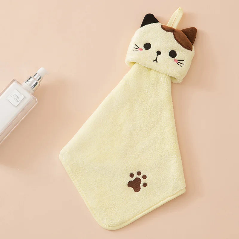 Cute Cat Kitchen Cleaning Towel Hanging Hand Towels Absorbent Dishcloths Coral Velvet Soft Cleaning Cloth Rag