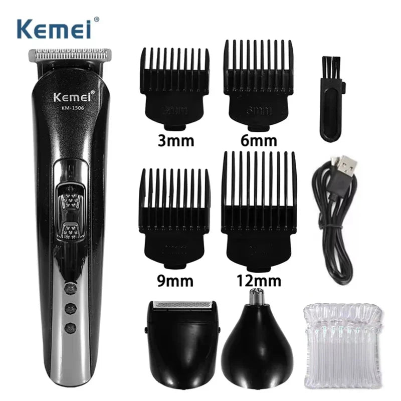Kemei KM-1506 3 in 1 Electric Hair Clipper USB Charging Shaver Rechargeable Nose Hair Trimmer Professional Shaving Machine