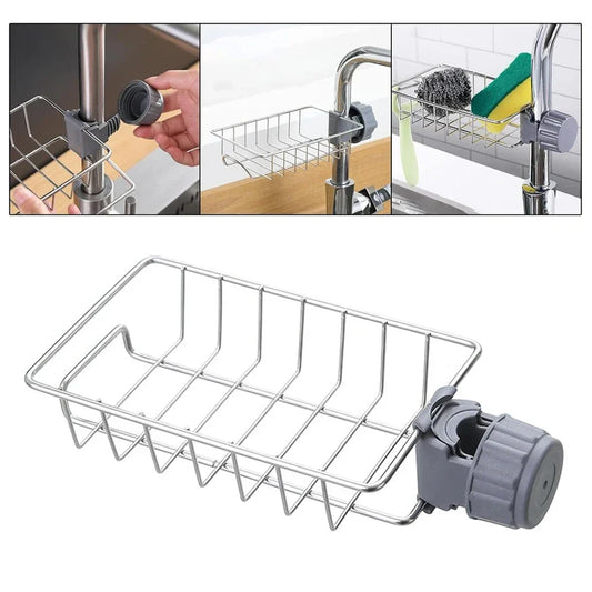 1PC Kitchen Sink Drain Holder Adjustable Height Flexible and Rotatable Hanging Faucet Rack Suitable for Soap Sponges Brushes
