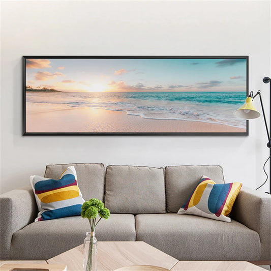 Nature Seascape Posters and Prints Modern Sea Wave Beach Sunset Canvas Painting Wall Art Pictures for Room Decoration
