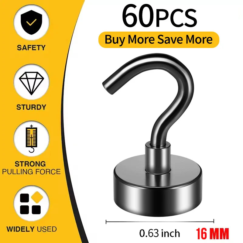 Black Magnetic Hooks, 25Lbs Strong Heavy Duty Cruise Magnet S-Hooks for Hanging, Cabins, Grill, Kitchen, Garage, Workplac