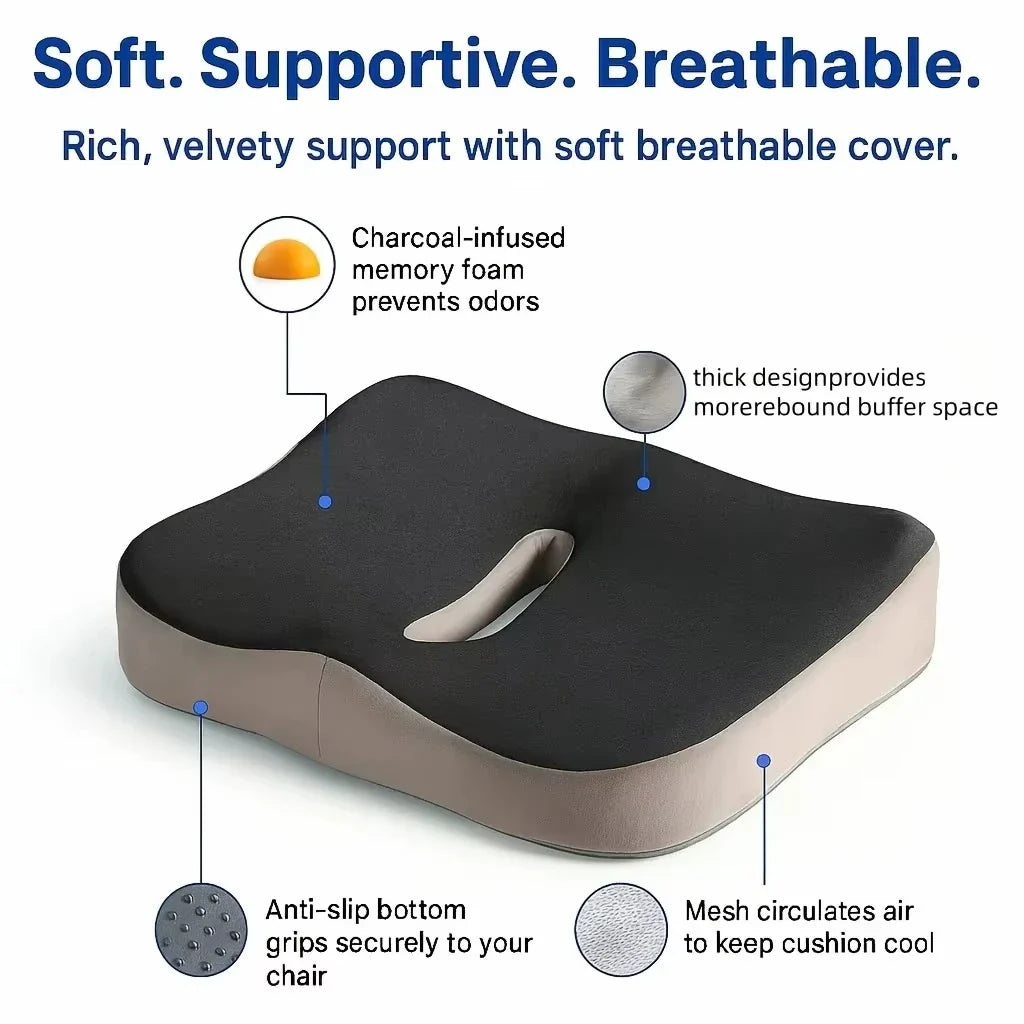 1pc Memory Foam Seat Cushion - 3D Ergonomic Support| Light Green & Grey, Washable Polyester, Car/Office Essentials Home Decor