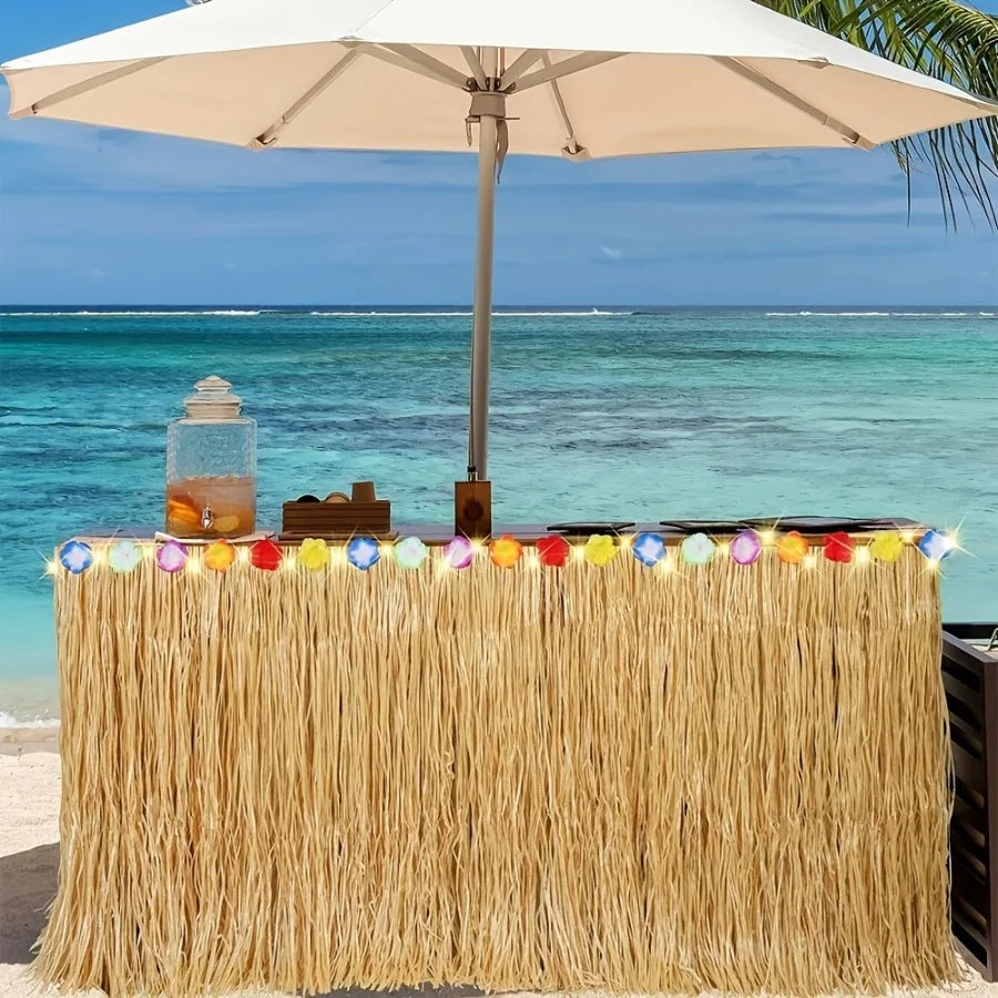 Vibrant Tropical Hawaiian Table Skirt, Easy-Hang & Reusable Decor for Party, Luau & Outdoor Events - Summer Party Decor