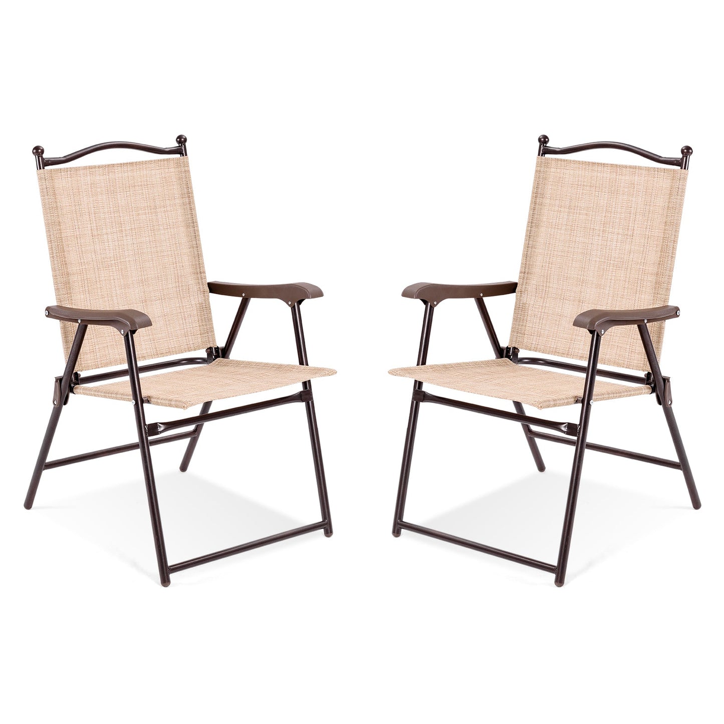 Set of 2 Patio Folding Sling Back Camping Deck Chairs