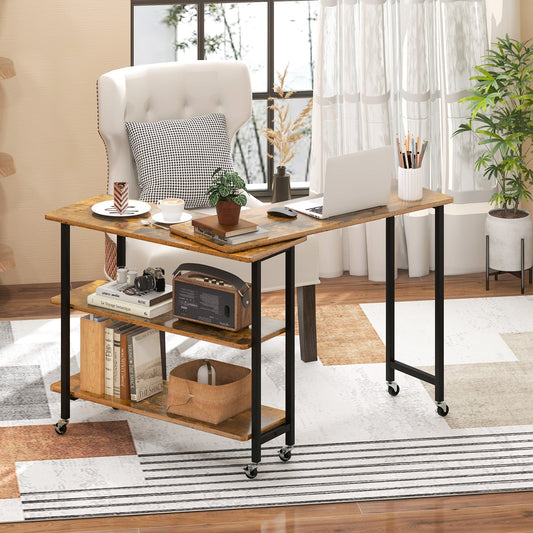360° Rotating Sofa Side Table with 2-Tier Storage Shelves