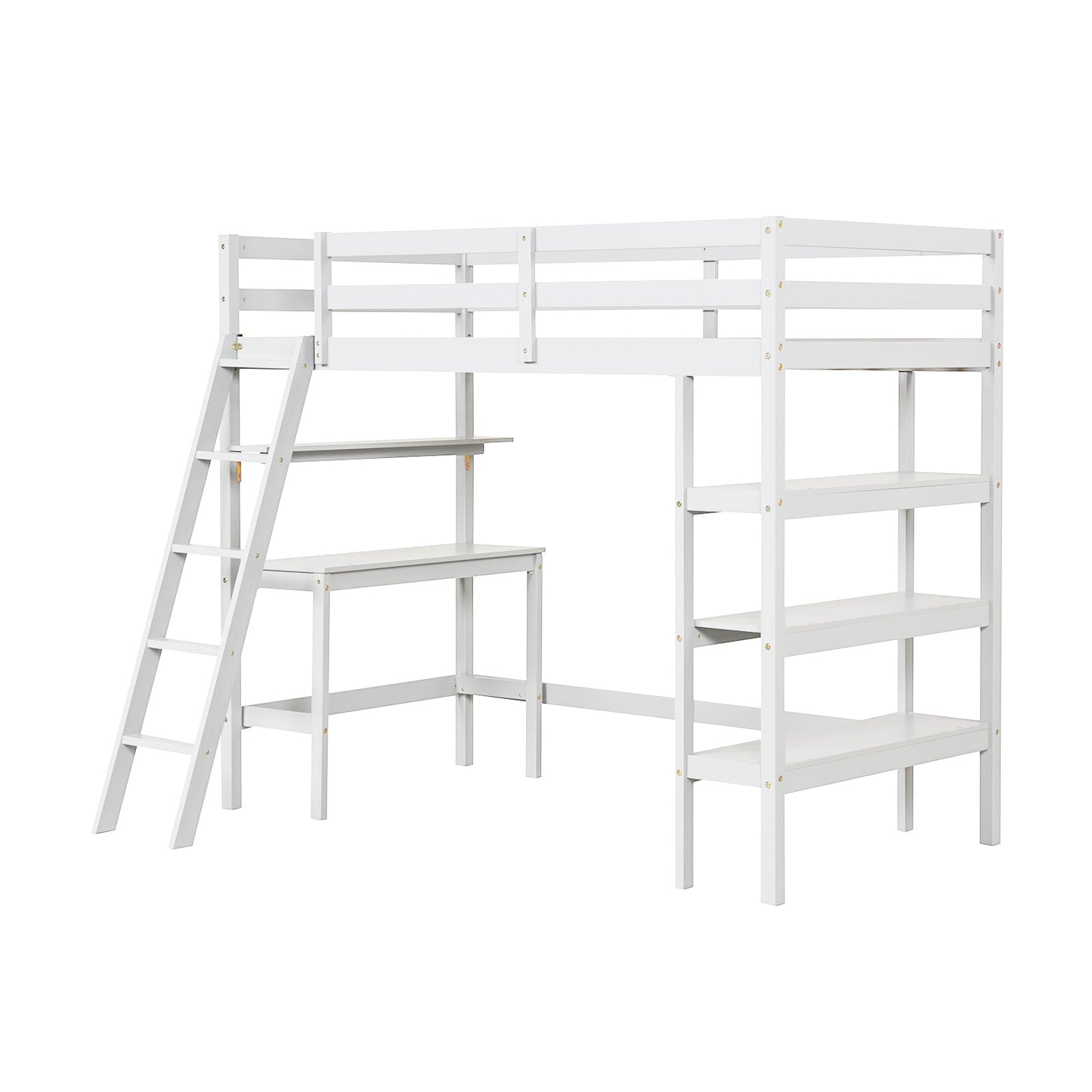 Twin Size Loft Bed with Desk and Bookshelves for Kids and Teens