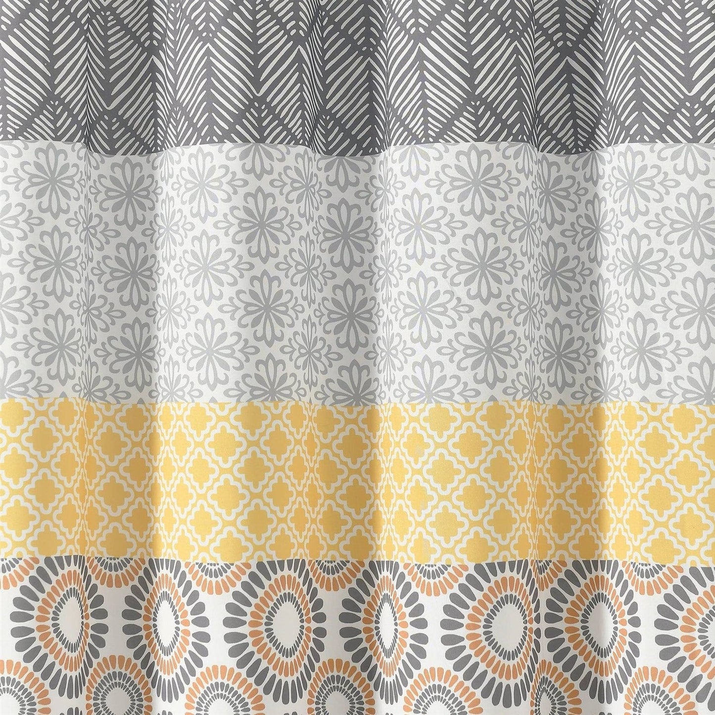 72-in. Yellow Black White Grey Floral Damask Boho Polyester Shower Curtain