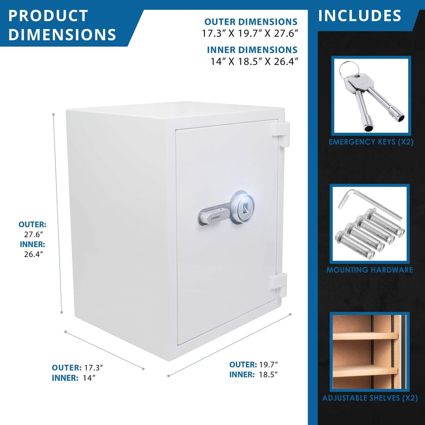Barska 4.48 CF Large Heavy-Duty Fireproof Biometric Safe (SAK83490)