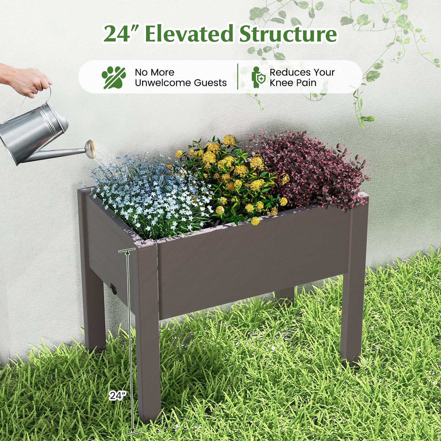 53L Raised Bed Grow Box Self-Watering Planter Box Stand with Water Level Monitor