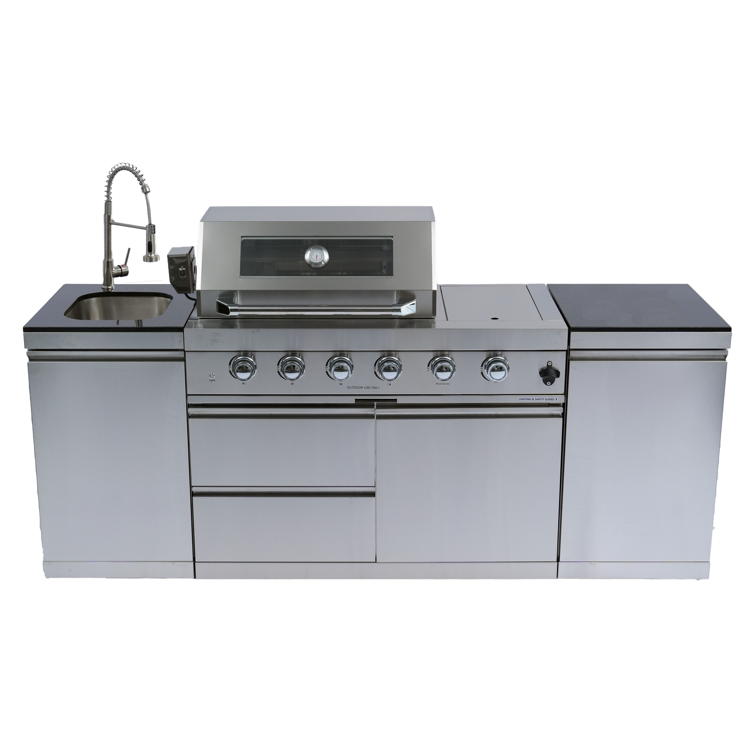 85" 4-Burner 72,000 BTU Silver Outdoor Kitchen Island Grill + Side Burner + Storage Cabinets & Drawers