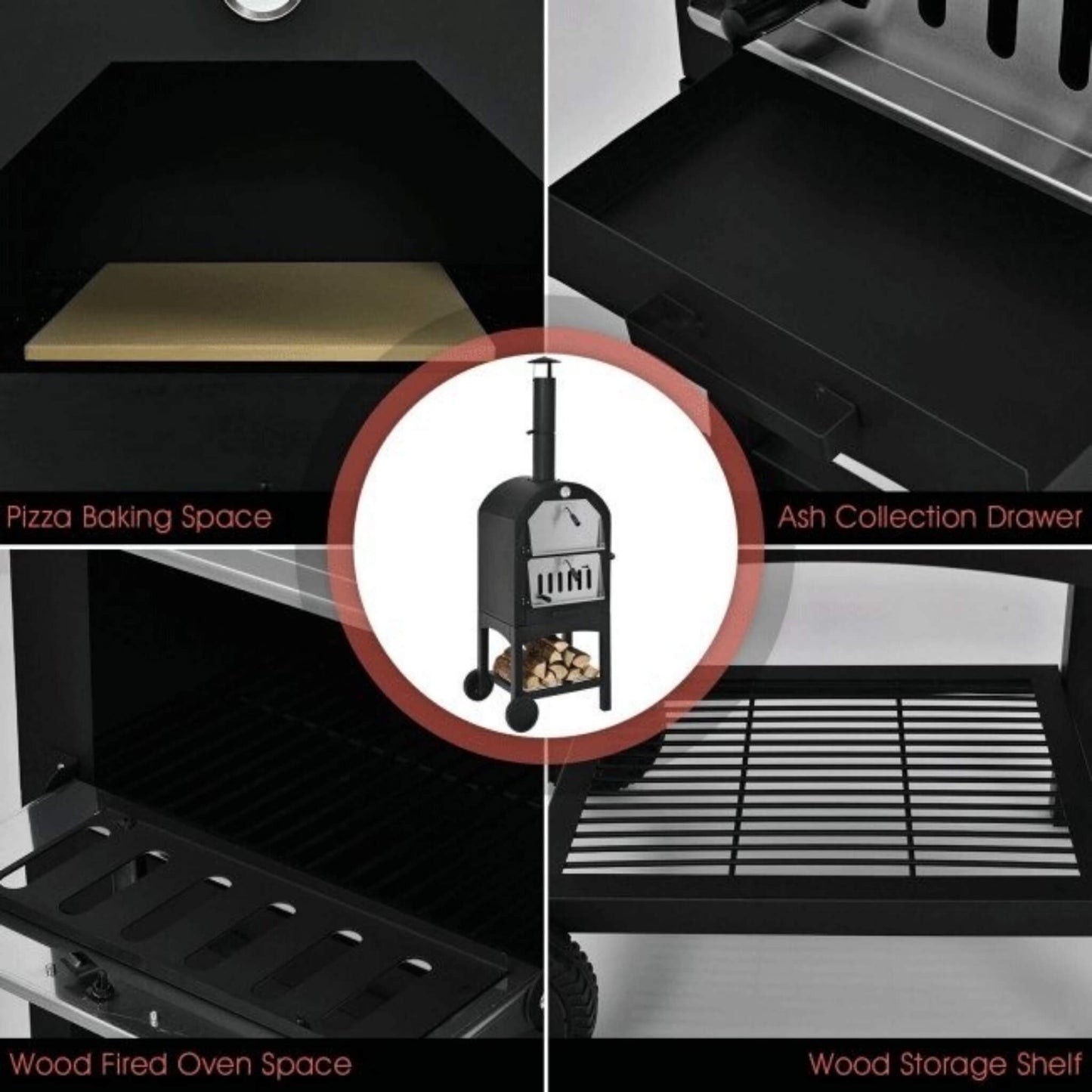 Portable Outdoor Wood Fired Pizza Oven W/ Pizza Stone & Waterproof Cover (SAK82635)