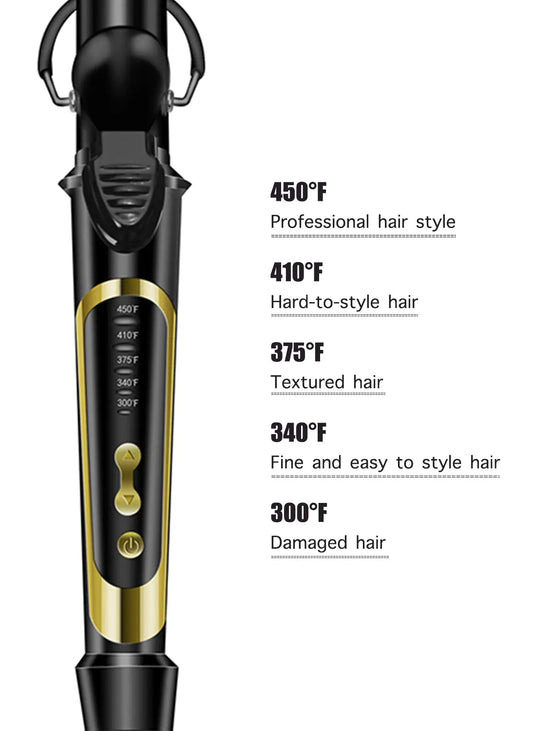 Lanvier 1 Inch Extra Long Hair Curling Iron with Ceramic Tourmaline Barrel, Professional Hair Curler up to 450°F with Dual Voltage for Worldwild Use, Hair Waving Style Tool for Girls&Women–Black Black