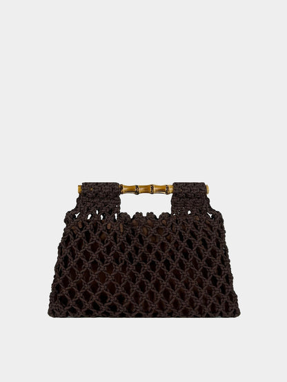 Hollow-out Bamboo-Section Handle Handwoven Small Square Bag