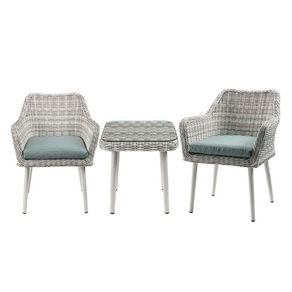 Tashay - 3 Piece Patio Bistro Set - Green Fabric & Beige Wicker
