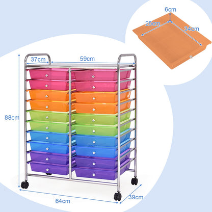 20 Drawers Storage Rolling Cart Studio Organizer-Multicolor