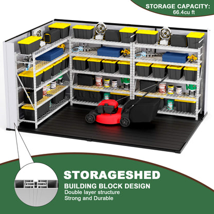 [07X10FT] Alora Heavy-Duty Weather-Resistant Steel-Reinforced Plastic Storage Shed With Floor (SAK93148)