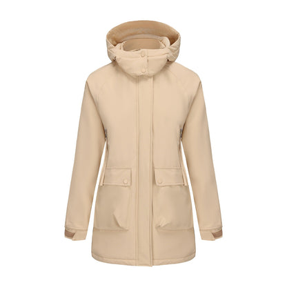 Parka Fleece Padded Coat Shell Jacket Waterproof Lady Fall Winter Coat
