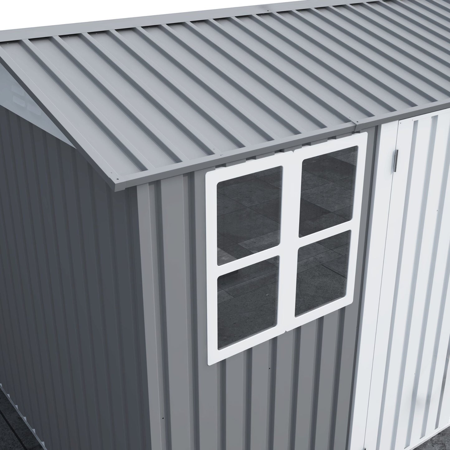 [08X10FT] Alora Outdoor Garden Tool Shed With Thickened Galvanized Steel, Sloped Roof, Vents And Double Lockable Doors (SAK66582)