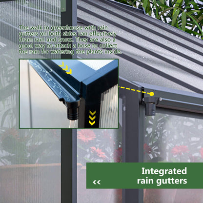 [08X12FT] Large Outdoor Heavy-Duty Polycarbonate Walk-In Greenhouse With Double Swing Doors And Two Ventilation Windows (SAK73651)